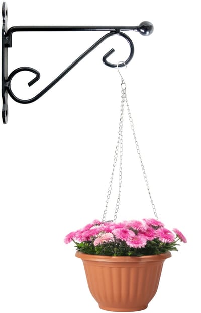 Hangpot + Muurhaak Lucca - terracotta - D25 cm - kunststof - metaal - tuinaccessoires