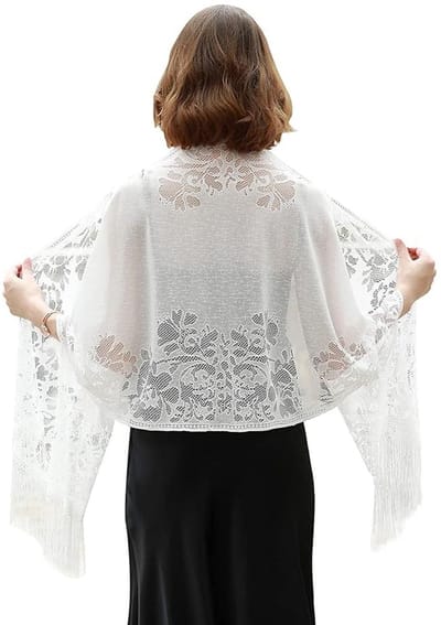 Pashmina sjaal met bloemenkant - delicate franjes - perfect voor bruiloften en avondevenementen - ShopVlot