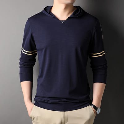 Pull Homme Printemps et Automne Nouvelle Mode Imprimé à Capuche Hommes Jeunes et d'Âge Moyen T-shirt à Manches Longues Décontracté Chemise de Fond XXXL black