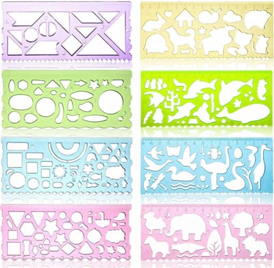 Creatieve Schilder Templates voor Kinderen - 4 Dieren, 4 Planten en 4 Geometrische Ontwerpen met 15cm Liniaal voor Educatief Vermaak