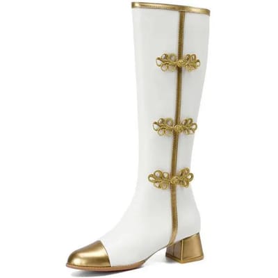 Grote Maat Mode Knielange Laarzen Dames Coss Play Schoenen Herfst Winter Dames Hoge Laarzen Zwart Wit Goud Chinese Knoop Schoenen 41 white