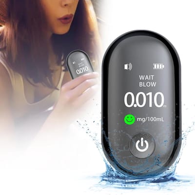 Alcoholademtestapparaat, 2026 Verbeterde alcoholademtest met digitaal LCD-display, nauwkeurige draagbare alcoholademtest voor thuis- en feestgebruik (5 mondstukken)