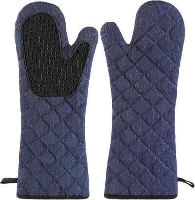 Ovenwanten 43 x 20 cm, pannenlappen keuken, hittebestendig tot 260 °C, antislip siliconen, binnenkant van katoen, voor magnetron, koken, bakken en BBQ