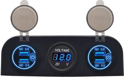ProRide 12V USB Autolader 4 Poorten - QC3.0 - P12523 - Drievoudig opbouw paneel met Voltmeter