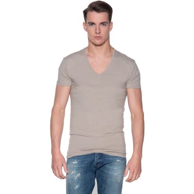 Slater 6740 - Stretch 2-pack T-shirt diepe V-hals korte mouw invisible khaki L 95% katoen 5% elastan