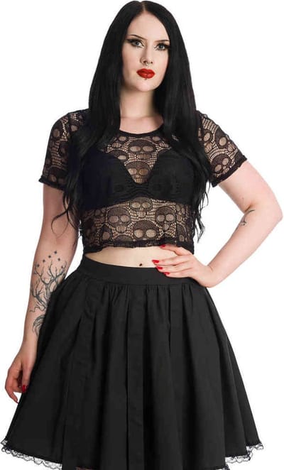 Banned - LACE SKULL Crop top - 2XL - Zwart