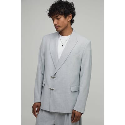 Krijtstreep Colbert Met Gesp Detail En Relaxed Fit | Grey | Size 34