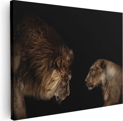 Artaza Canvas Schilderij Leeuwenfamilie - 40x30 cm - Klein - Wanddecoratie Dierenkop - Muurdecoratie Woonkamer - Kamer Accessoires