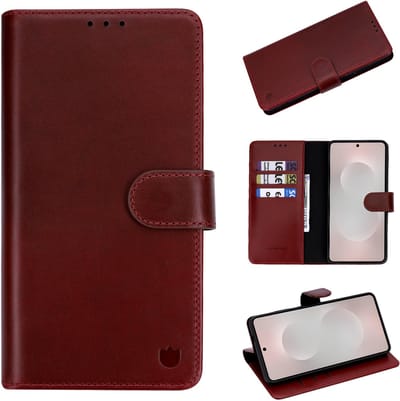 Casemania Echt Leren Hoesje Geschikt voor Samsung Galaxy S26 Ultra - Burgundy Red - Leer 2 in 1 Magnetisch Afneembare Book Case - Portemonnee Hoes met Pasjeshouder - Geschikt voor MagSafe
