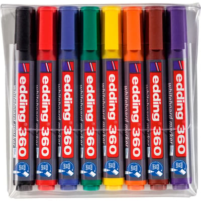 edding 360 Whiteboard Markers - 8 gekleurde whiteboard stiften - Ronde punt van 1,5-3 mm