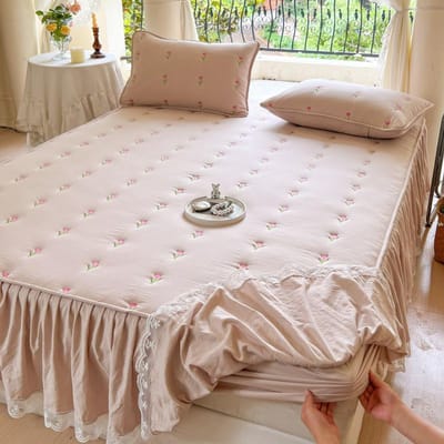 Jupe de lit matelassée épaisse d'hiver ajustée couleur unie drap-housse volantée tombante douce couple double couvre-matelas linge de lit couvre-lit 90x200cm 1pc