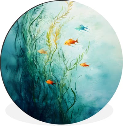WallCircle - Wandcirkel - Muurcirkel - Waterplanten - Vissen - Kleurrijk - Water - Aluminium - Dibond - 30x30 cm - Binnen en Buiten