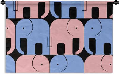 Wandkleed - Wanddoek - Olifant - Lijn - Zwart - Patronen - 90x60 cm - Wandtapijt