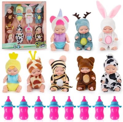 8 Stuks Mini Reborn Poppen Set met Accessoires - Realistische Kleine Babypoppen Speelgoed voor Kinderen