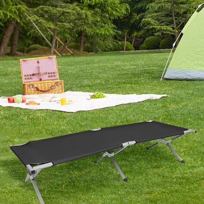 Campingbed Inklapbaar - Veldbed Logeerbed - Outdoor Wandelen - Anti-kantelsysteem - 190 x 64 cm - Zwart