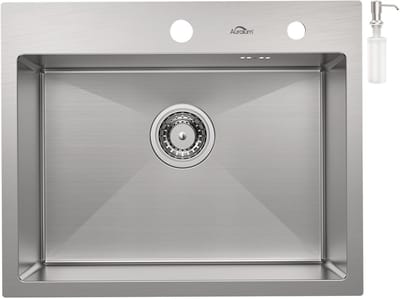 Auralum Spoelbak Keuken 55 x 45CM - Spoelbak Met Kraangat - Spoelbakken Keuken RVS - Spoelbak met Afdruipgedeelte - Zilver