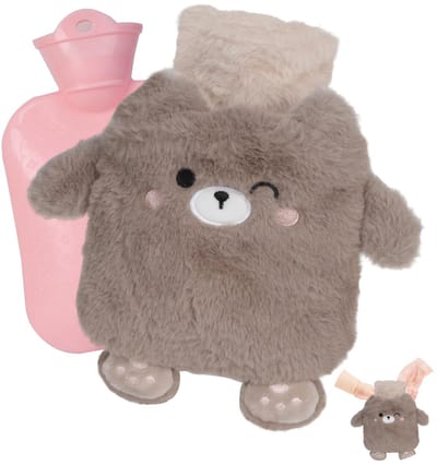 Dailygoods - Flintronic Warmwaterkruik voor kinderen, beervormige warmwaterkruik, pluizige handwarmer met afneembare en wasbare hoes, kleine zachte warmwaterkruik voor koud weer, beste cadeaus voor familie