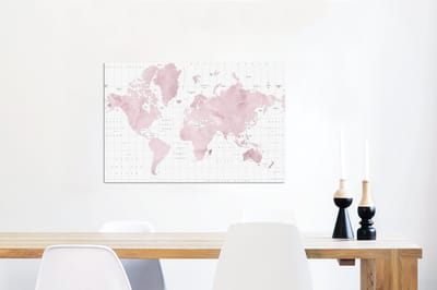 Aluminium schilderij 90x60 cm - Wanddecoratie metaal - Wereldkaart - Roze - Marmer - Metalen muurdecoratie woonkamer - Decoratie industrieel - Foto op dibond - Industriële accessoires slaapkamer