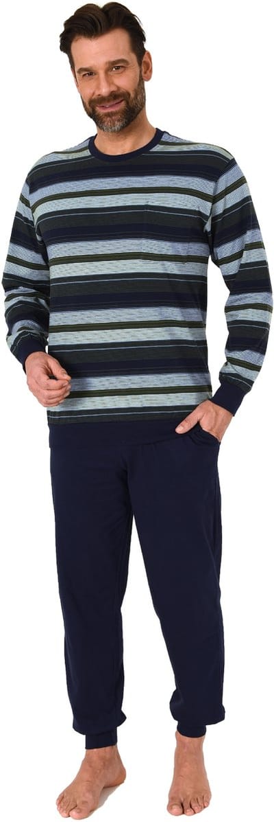 Herenpyjama met lange mouwen en manchetten in elegant streepdesign