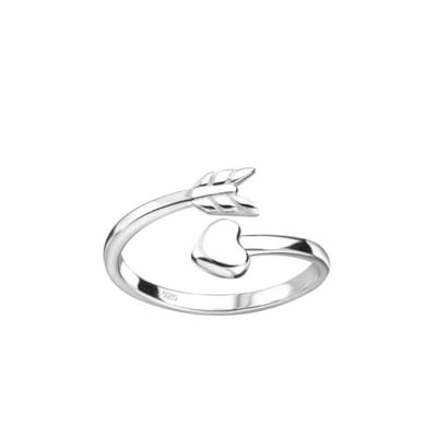 Zilveren teenring - pijl met hart - 925 zilver - nikkelvrij