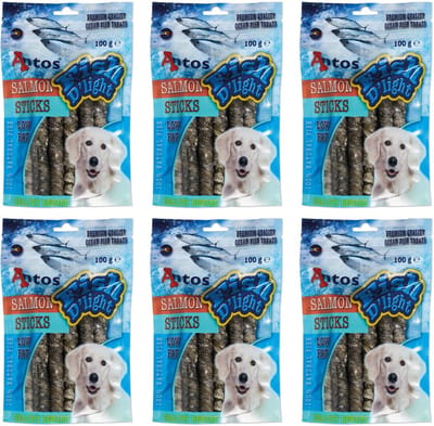 6 x Zalmhuid Zalmsticks Natuurlijke Hondensnack Gedroogde Zalm Huid Kauwsnack Glutenvrij Graanvrij