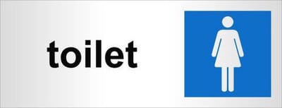 Aluminium deur tekstbordje bedrukt met tekst toilet vrouw met logo - 130 mm x 50 mm x 0,5 mm - Deur tekstbordje dames toilet - Promessa-Design.