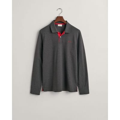Gant Trui Contrast Piqué Long Sleeve Rugger Antraciet Melange / male