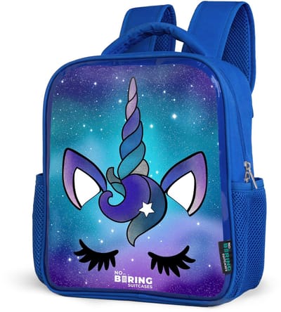 NoBoringSuitcases.com® - Rugzak blauw - Schooltas jongens - Paarse eenhoorn - Kinder rugtas jongen - Boekentas kind - Kinderrugzak voor school - Schoolrugzak