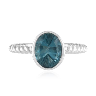 Cavill - Zilveren Ring - 925 Sterling Zilver Geplatineerd - Petroleumkleurige Fluoriet 1 859 ct - Concave Ovaal Vorm - Luxe Bezelzetting Ring 23x21 mm