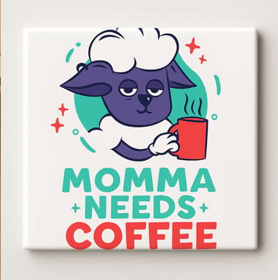 Momma Needs Coffee Keramische Tegel 15x15cm – Grappige Wanddecoratie voor Koffieliefhebbers – Leuk Cadeau voor Moeder & Keukendecoratie