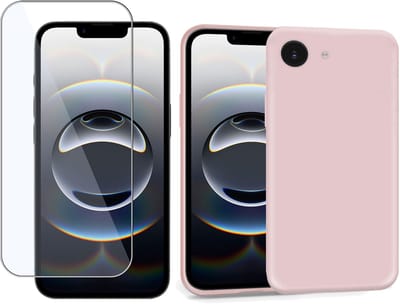 ChiGuard Suède Hoesje & Screenprotector geschikt voor iPhone 16e – Gehard Glas Cover - Case Roze