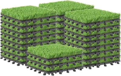 Kunstgras Tegels - Modulaire Gazonvloer - Buitenruimte Aankleden - Eenvoudig Ineen te Klikken - 30x30 cm Set - Groen