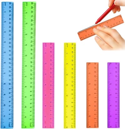 Set van 6 Rechte Linialen van Plastic met Centimeters en Inches voor School, Kantoor en Thuis - 15cm, 20cm en 30cm in Kleurrijk en Transparant Ontwerp