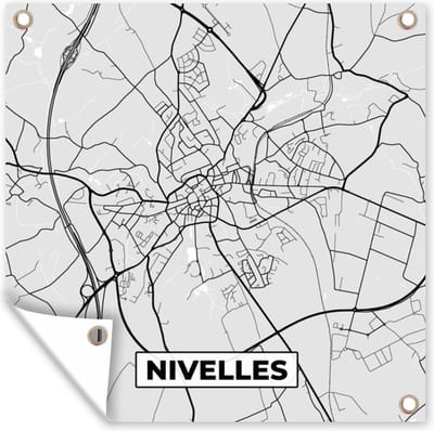Tuin poster Stadskaart – Zwart Wit - Kaart – Nivelles – België – Plattegrond - 200x200 cm - Tuindoek