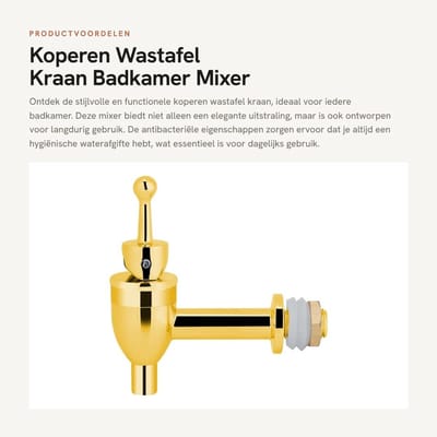 Dailygoods- Kraan Antibacterieel - Dispenser Water - Vervangingsspigot - Mixer Wastafel - Koperen Materiaal - Dubbele Rubber Bumper