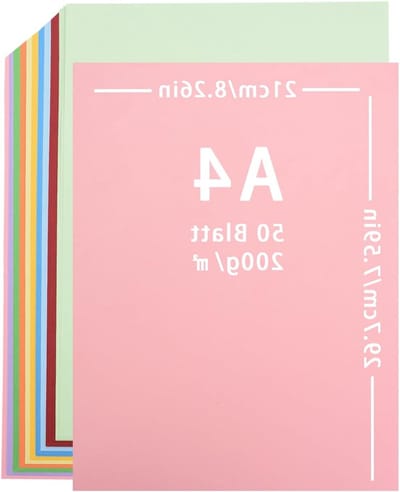 50 Kleurrijke A4 Papieren Vellen, 200 g/m² Gekleurd Karton voor Creatieve DIY Projecten en Decoratie, 10 Kleuren, 21 x 29,7 cm
