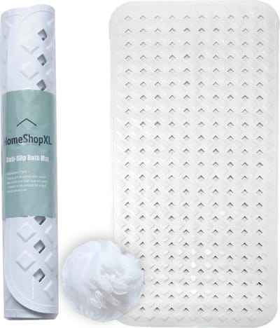 HSXL - Antislipmat - 88x40CM - Incl. Netspons - Antislip Douchemat / Badmat Wit met Zuignappen – Mat voor in bad – Anti Slip Douche Cabine Mat – Mat voor in de Badkamer - Badkamer accessoires