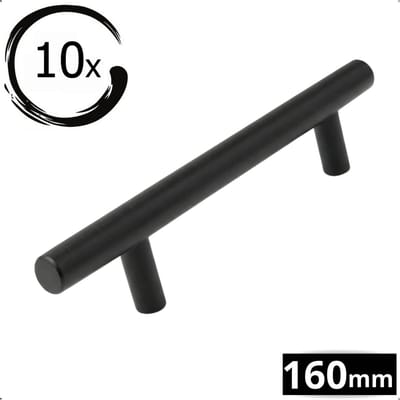 10X Handgrepen Zwart RVS - Boormaat 160mm - Greepjes - Handgreep - Handgrepen keukenkastjes - Handvatten - Meubelgreep zwart - Handgrepen voor deurtjes
