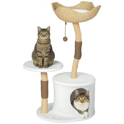 PawHut-Kattenkrabpaal - Spaanplaat, perenhout, sisal - 55x45x102cm - Wit