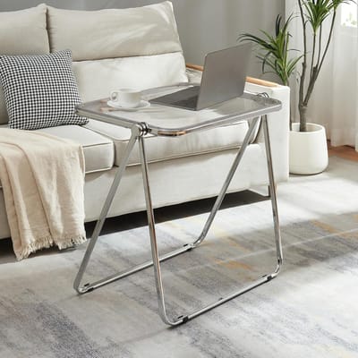 Bijzettafel Inklapbaar - Accenten Tafel - Ruimte Besparen - Stabiel Metalen Frame - 70x49x68 cm - Transparant Chroom