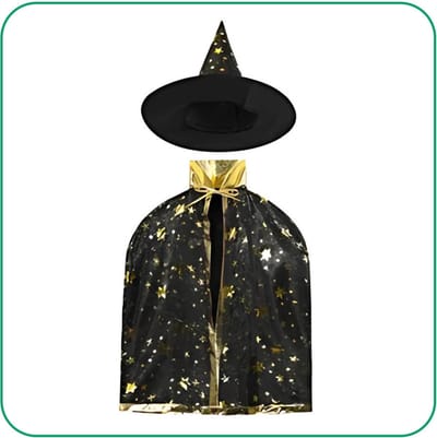 Halloween kostuum - Tovenaar Cape + Hoed Heks - Heksen kostuum - Zwart