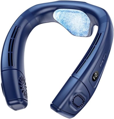 LISM-Draagbare nekairconditioner, 2-in-1 koelkussen en ventilator, 5200mAh batterij, 360° verstelbare luchtstroom - donkerblauw