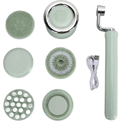 Brosse de Nettoyage Corporel Électrique avec 5 Têtes de Brosse Étanche Nettoyage en Profondeur Long Manche Brosse de Douche argenté