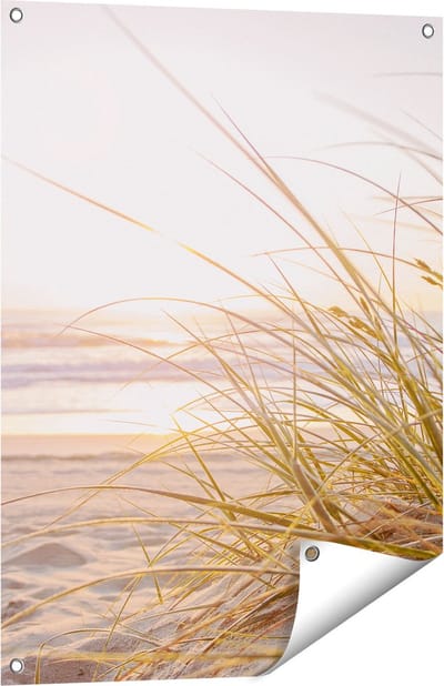 Gards Tuinposter Strand en Duinen tijdens Zonsondergang - 60x80 cm - Tuindoek - Tuindecoratie - Wanddecoratie buiten - Tuinschilderij