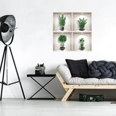 3D-effect bamboe stickers in zwarte vazen, 80 x 80 cm