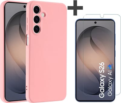 Hoesje geschikt voor Samsung Galaxy S26 hoesje zacht siliconen met gehard glas Screenprotector- Arara backcover - Licht Roze
