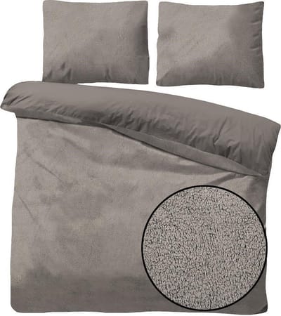 Husch Teddy Fleece Dekbedovertrek Taupe - Tweepersoons - 200x200/220 cm - Heerlijk Zachte Teddy