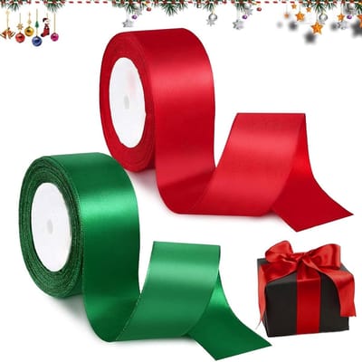 Kerstdecoratie: Satijnen Lint Set van 2 Rollen, 22 m x 25 mm, Perfect voor Cadeauverpakking, Knutselen en Bruiloften