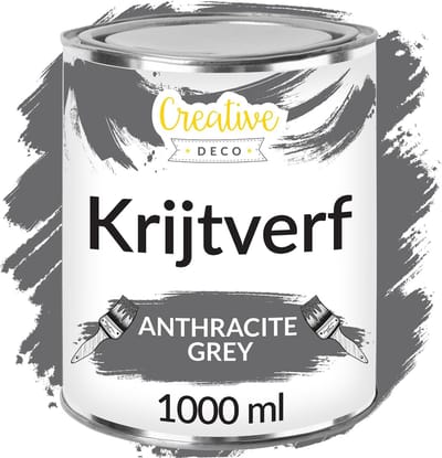 Creative Deco 1000 ml Antraciet Grijs Krijt-Verf | Mat en Wasbaar | Perfect voor Renovatie, Decoratie en Decoupage van Meubels | Egen en Gradient Effect Mogelijk