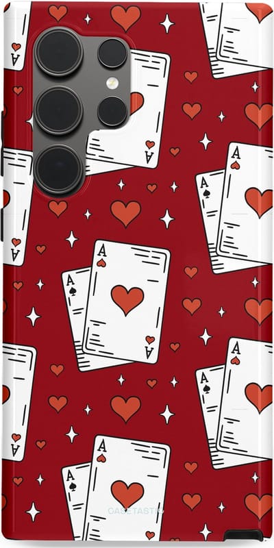 Casetastic hoesje geschikt voor Samsung Galaxy S24 Ultra - Dubbellaagse bescherming - Kaarten Aas - Fashion Case - Bordeaux Wit Zilver